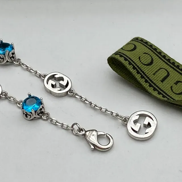 Gucci GG Marmont Azul Prata Motivo G Interlocking Corrente de Elos Colar 2