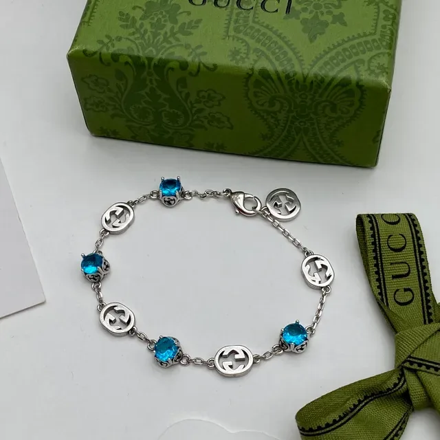 Gucci GG Marmont Azul Prata Motivo G Interlocking Corrente de Elos Colar 5