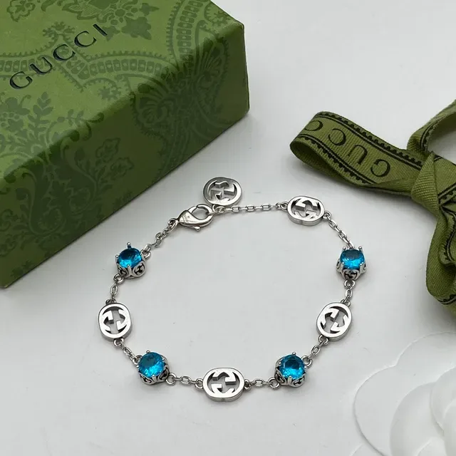 Gucci GG Marmont Azul Prata Motivo G Interlocking Corrente de Elos Colar 6