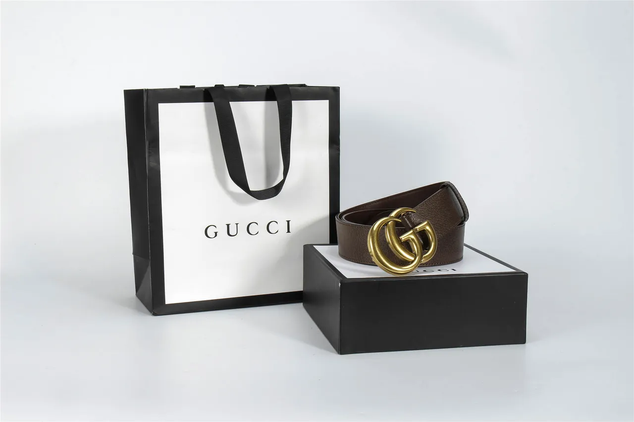 Gucci GG Marmont 棕色压纹皮革腰带 5