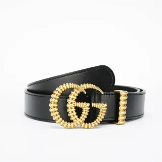 Gucci GG Marmont Coiled Rope Interlocking G Black Leather Belt