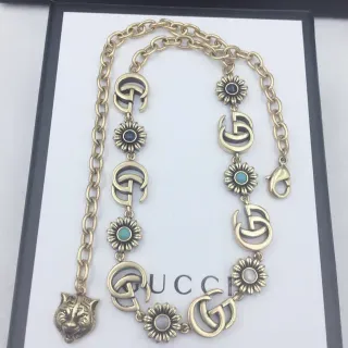 Collier Gucci GG Marmont Chaîne Or Bleu Motifs G Entrelacés