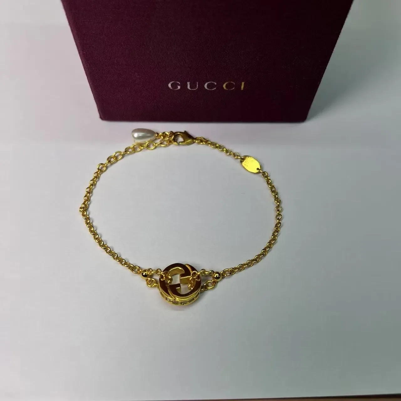 Gucci GG Marmont Bracelet Cristal et Perle Doré 4