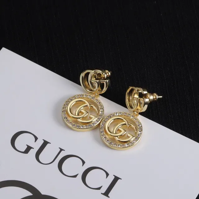 Gucci GG Marmont أقراط كريستال Pavé Interlocking GG ذهبي اللون 5