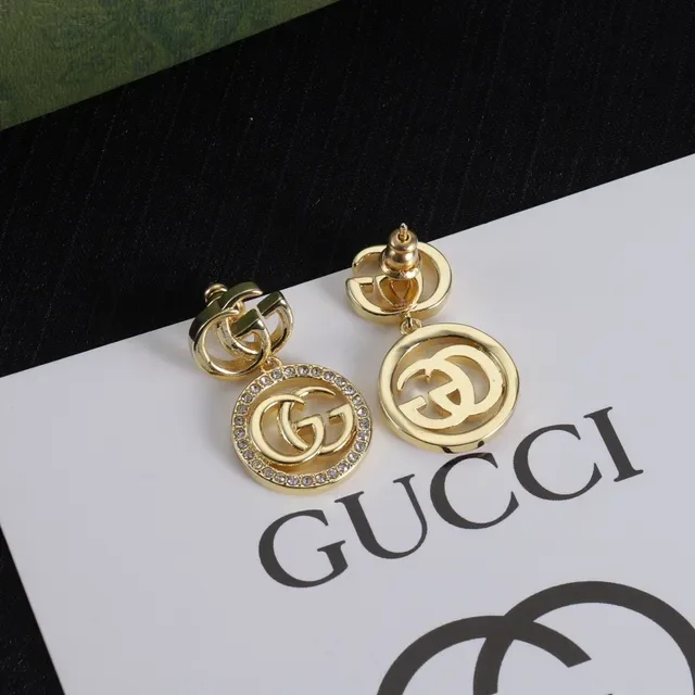 Gucci GG Marmont أقراط كريستال Pavé Interlocking GG ذهبي اللون 6