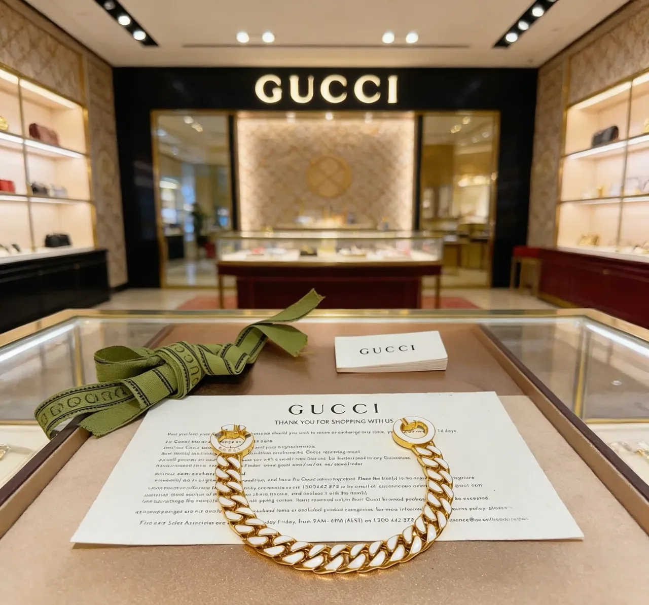 Gucci GG Marmont Bracelet Chaîne Curb-Link Épaisse Or Blanc Inlay Émaillé 4