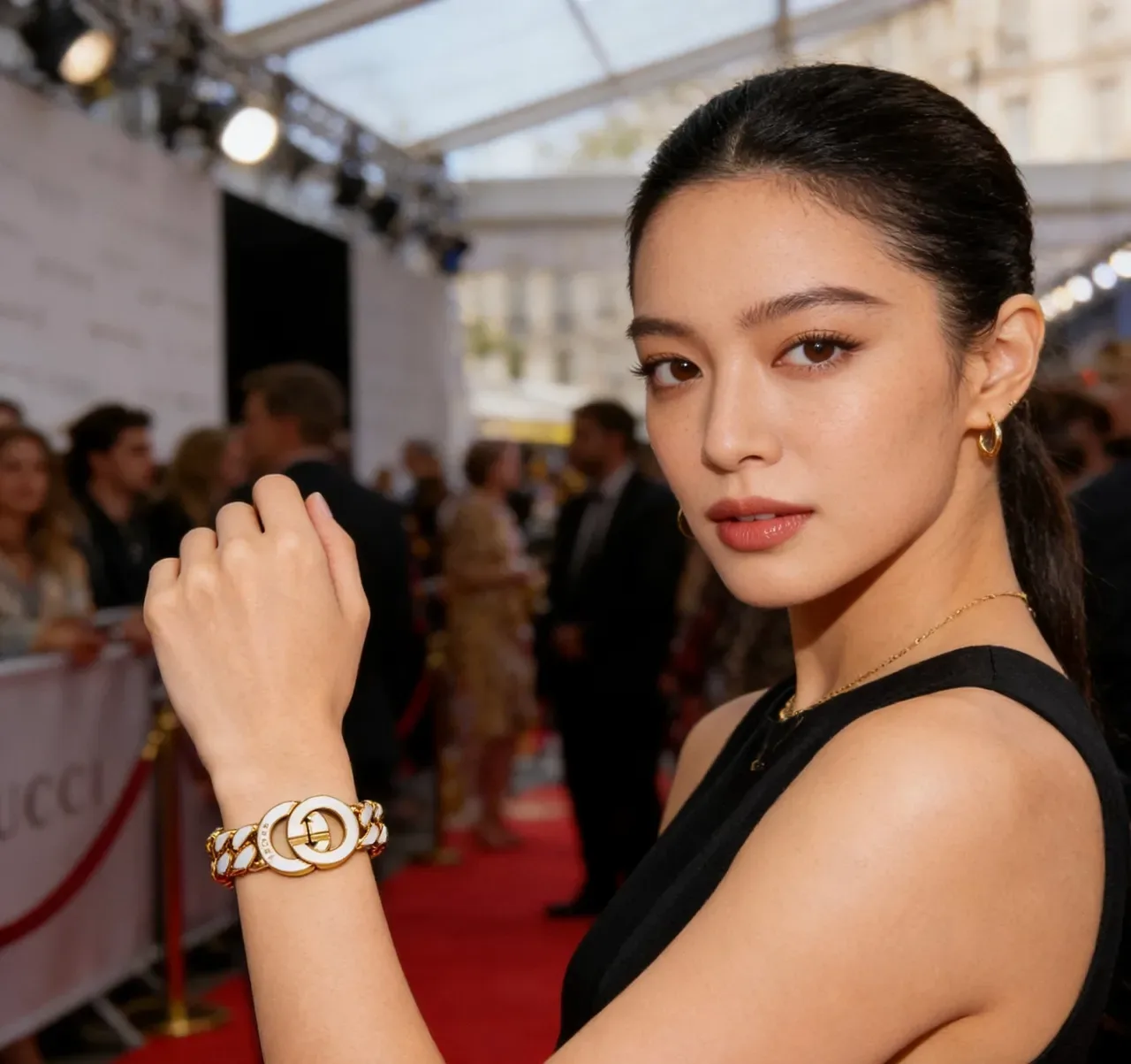 Gucci GG Marmont Bracelet Chaîne Curb-Link Épaisse Or Blanc Inlay Émaillé 6