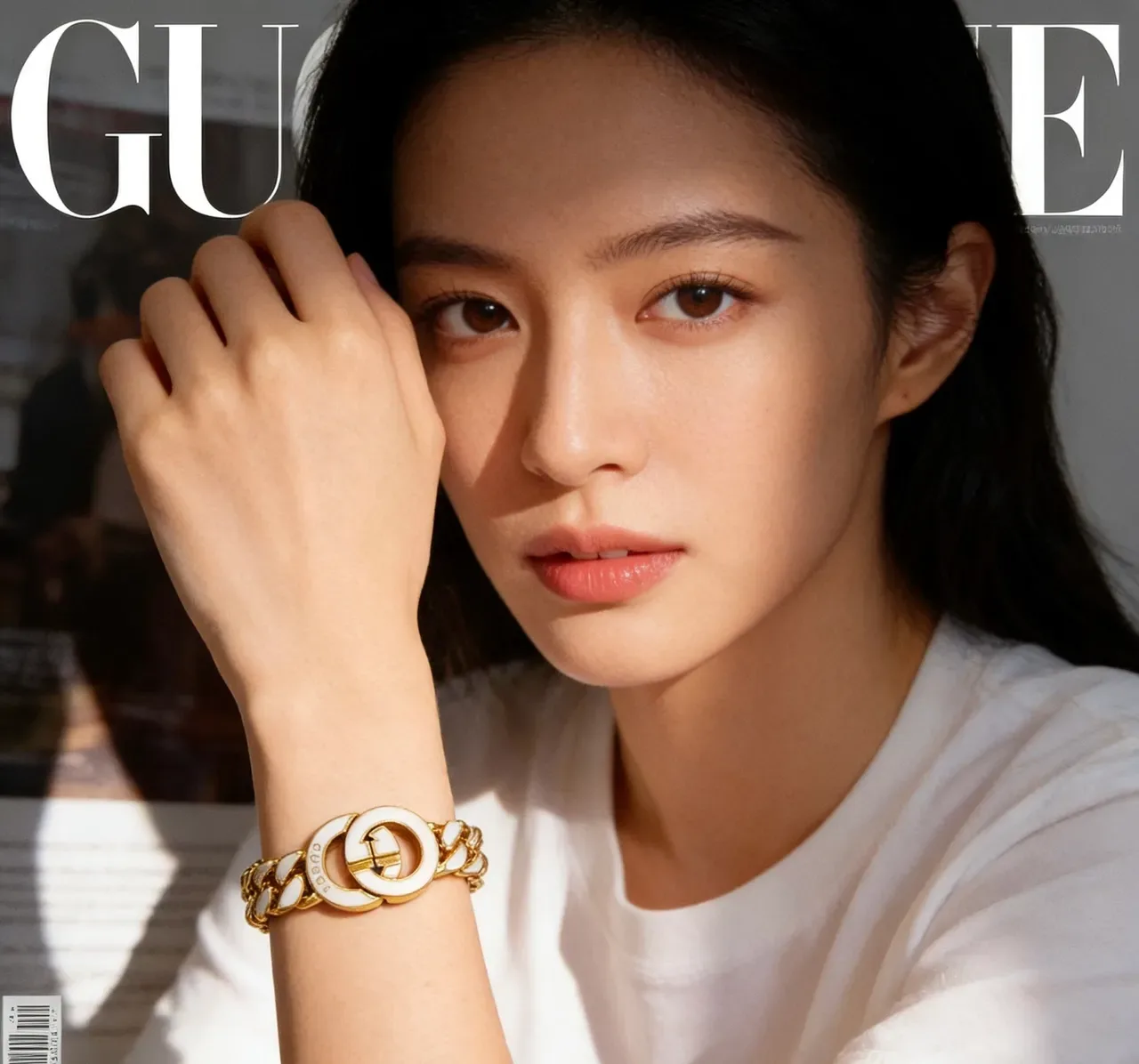 Gucci GG Marmont Bracelet Chaîne Curb-Link Épaisse Or Blanc Inlay Émaillé 9