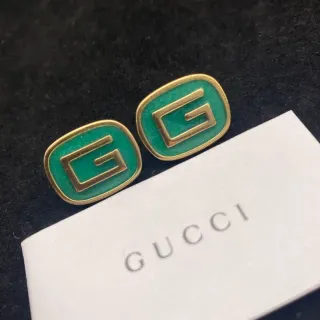 Gucci GG Marmont সবুজ সোনালি বর্গাকার স্টাড এনামেল কানের দুল