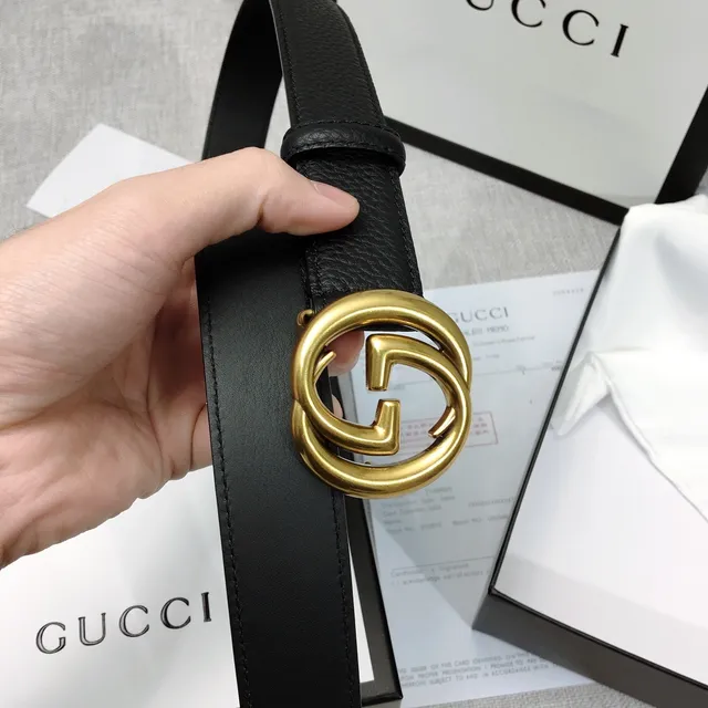 Gucci GG Marmont Interlocking G Buckle Black Leather Belt 8