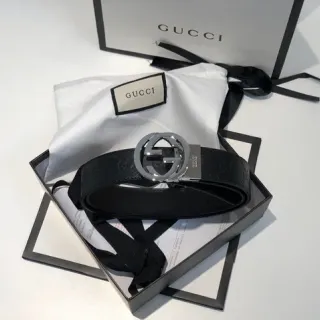 Gucci GG Marmont Interlocking G Buckle Black Leather Belt