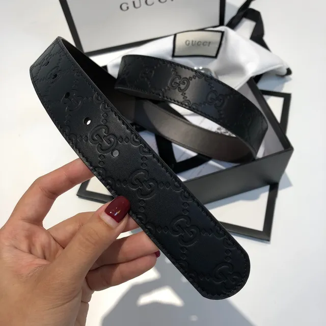 Gucci GG Marmont Interlocking G Buckle cinturón de cuero negro 3