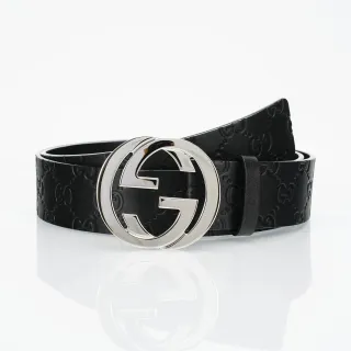 Gucci GG Marmont Interlocking G Buckle काला चमड़ा बेल्ट