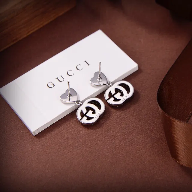 Gucci GG Marmont Interlocking G Crystal Heart Drop Earrings 3