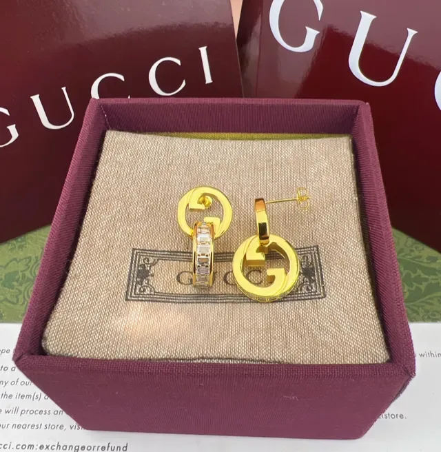 Gucci GG Marmont Interlocking G Pavé Hoop Earrings 4