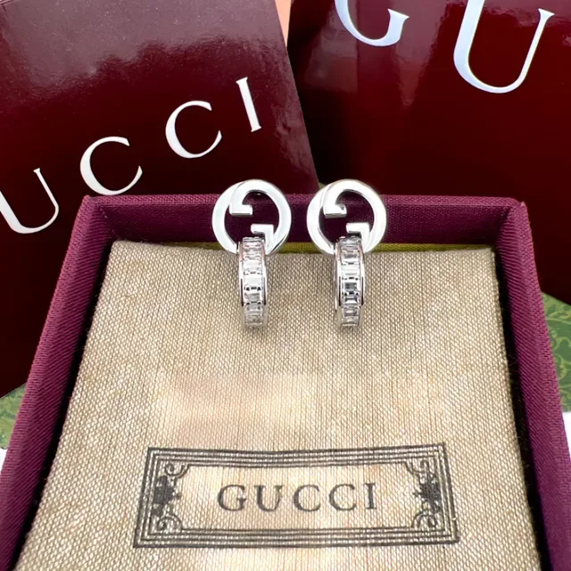 Gucci GG Marmont Interlocking G Pavé Hoop Earrings 5