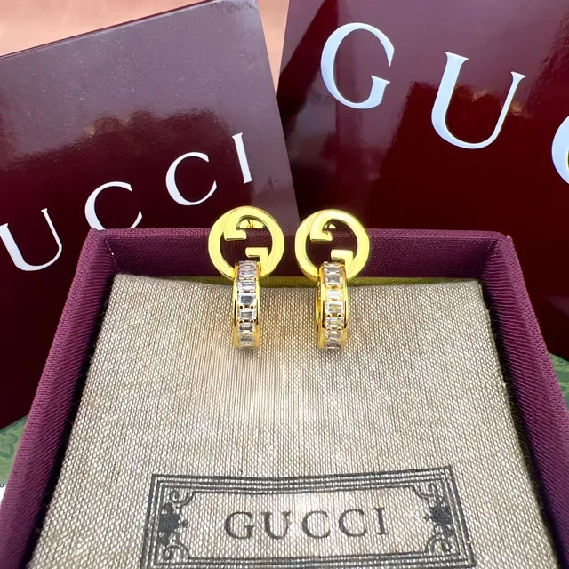 Gucci GG Marmont Interlocking G Pavé Hoop Earrings 6