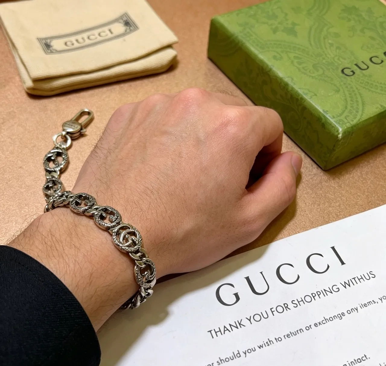Gucci GG Marmont Interlocking G Rope-Textured Silver Bracelet 5