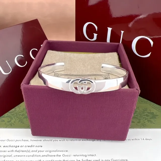 Gucci GG Marmont Interlocking G Silver Rigid Cuff Bracelet 6