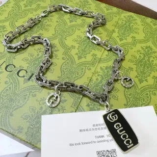 Gucci GG Marmont Jewelry Silver Black Chunky Link Chain Double-G Charms Necklace