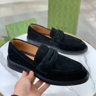 Gucci GG Marmont Loafer কালো সুয়েড ওয়েব স্ট্রাইপ লুফার