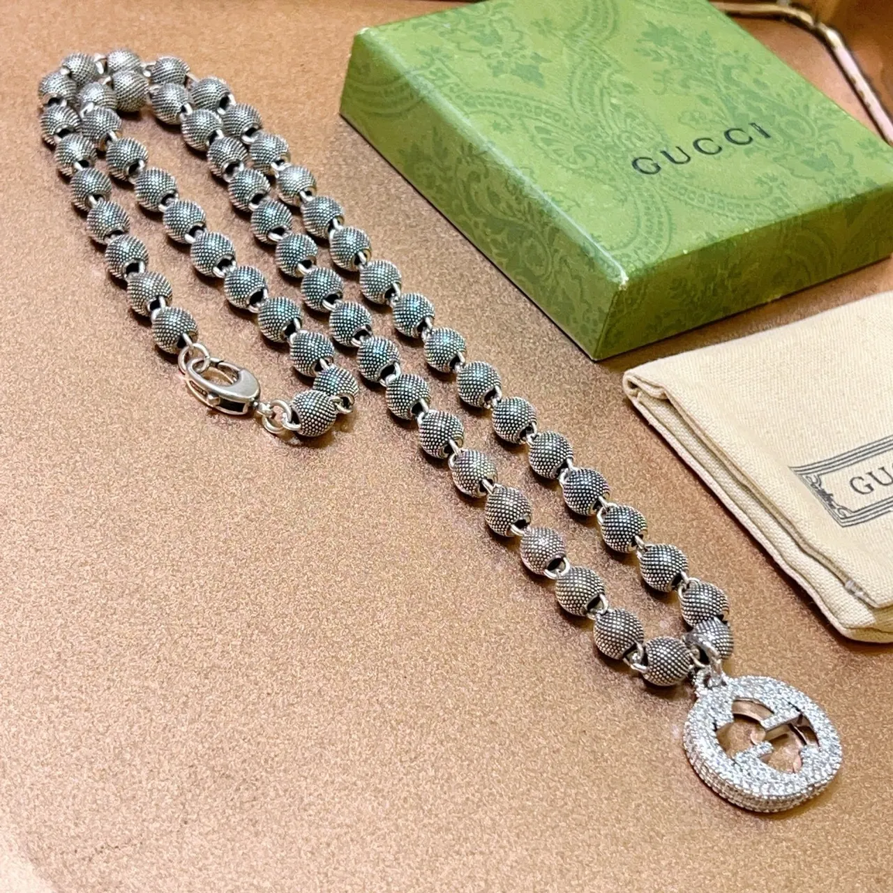 Gucci GG Marmont Pavé Interlocking G Beaded Chain Necklace 4