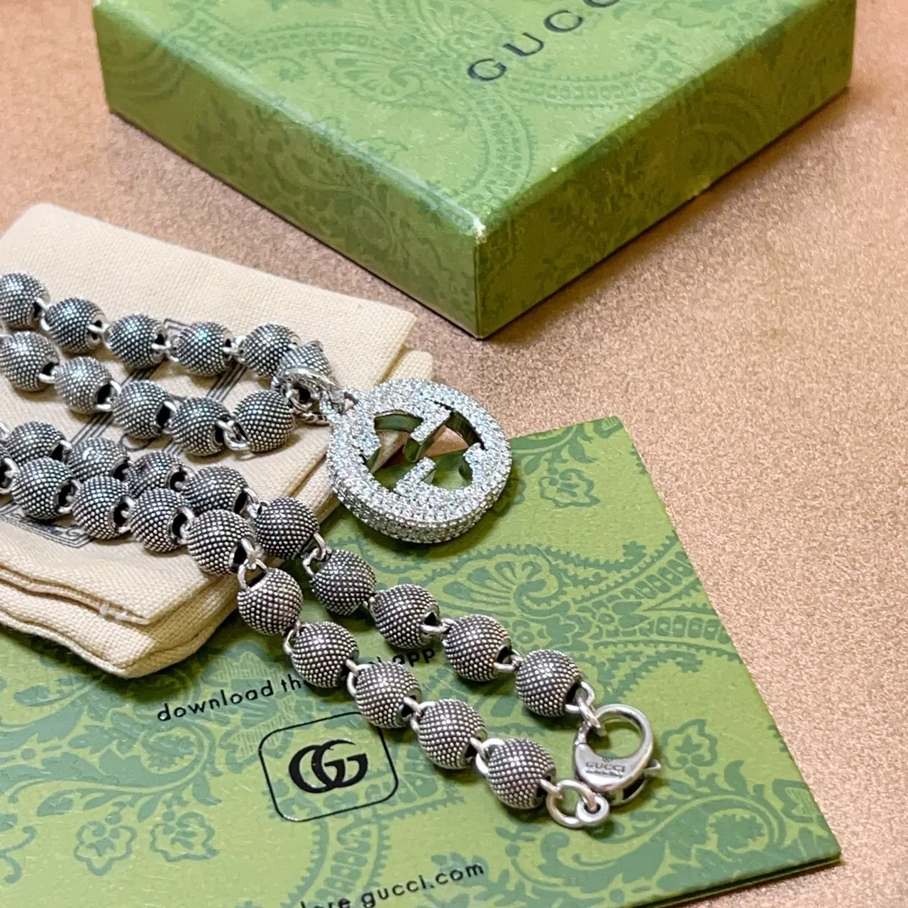 Gucci GG Marmont Pavé Interlocking G Beaded Chain Necklace 6