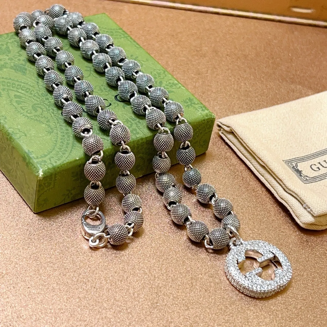 Gucci GG Marmont Pavé Interlocking G Beaded Chain Necklace 9