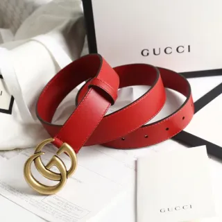 Gucci GG Marmont Red Gold Interlocking G Buckle Smooth Leather Belt