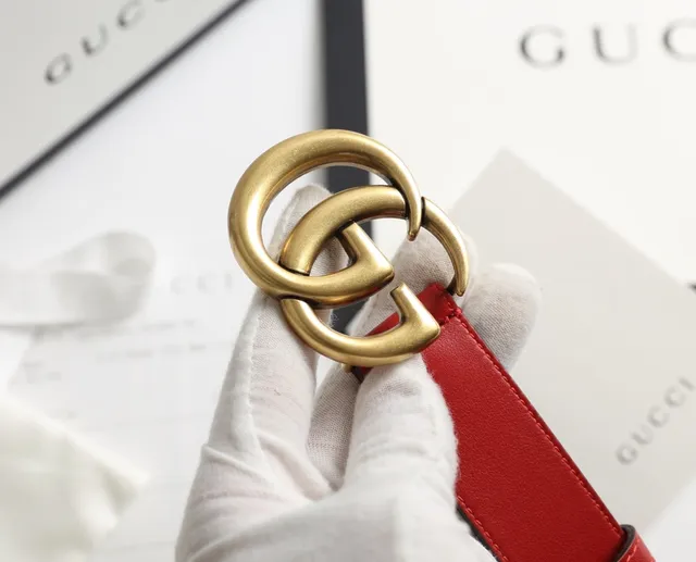 Gucci GG Marmont Red Gold Interlocking G Buckle Smooth Leather Belt 5