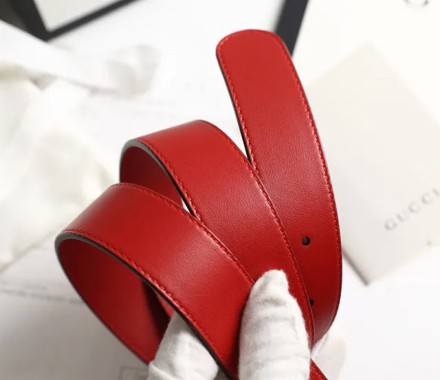 Gucci GG Marmont Red Gold Interlocking G Buckle Smooth Leather Belt 8