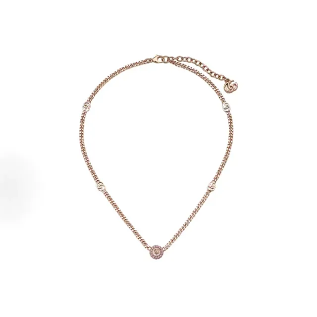 سوار Gucci GG Marmont ذهب وردي مزين بالكريستال سلسلة كيرب 8