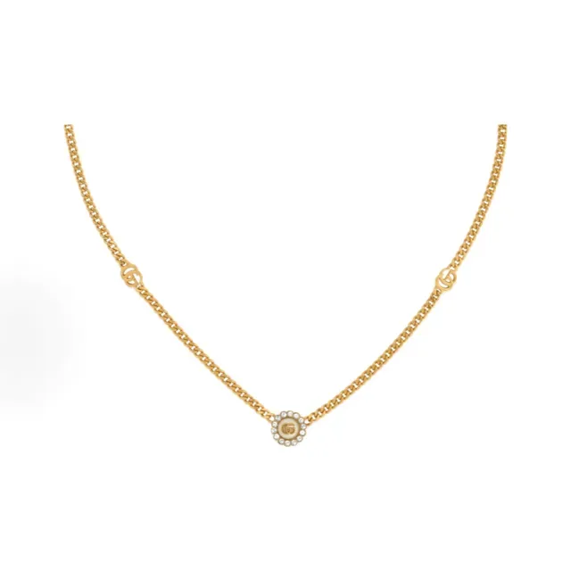 سوار Gucci GG Marmont ذهب وردي مزين بالكريستال سلسلة كيرب 9