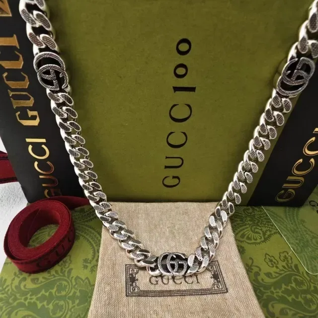 Gucci GG Marmont Verde Prata Curb-Link Chain Motivo G Logo Interlocking Pulseira 7