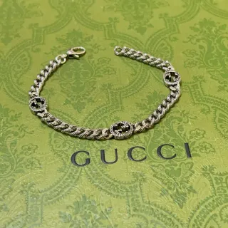 Gucci GG Marmont Silver Twisted Curb Chain Interlocking G Medallions Bracelet