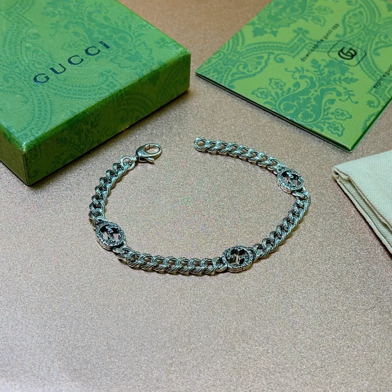 Gucci GG Marmont Silver Twisted Curb Chain Interlocking G Medallions Bracelet 2