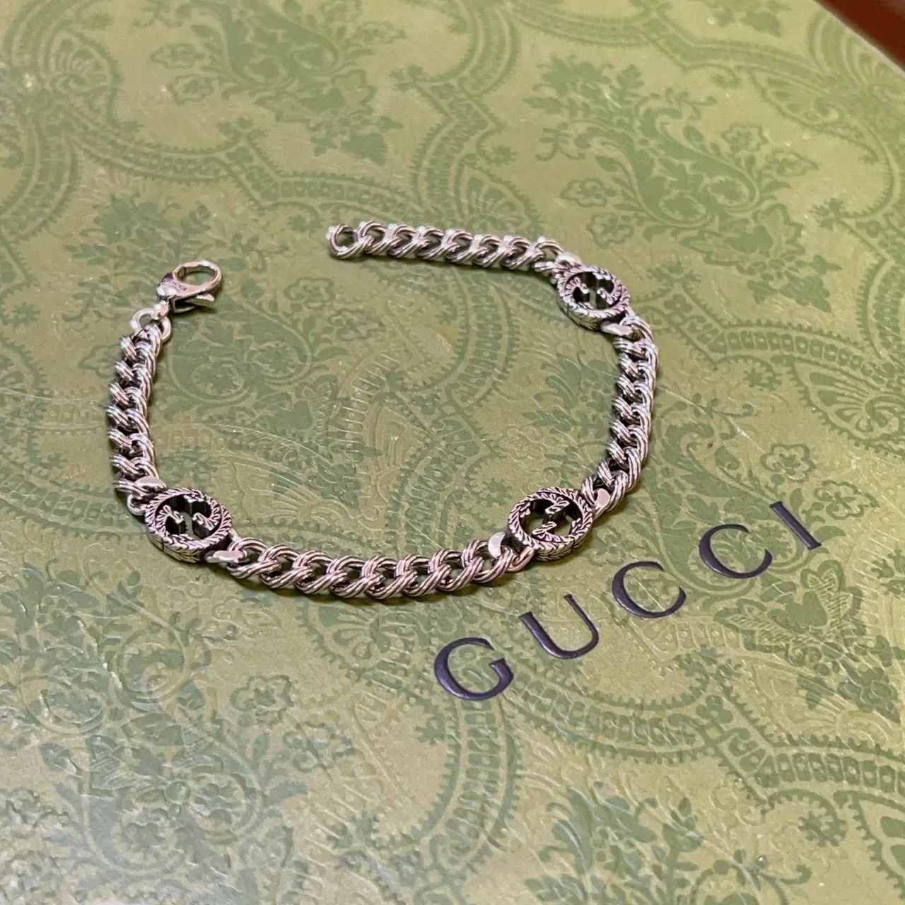 Gucci GG Marmont Silver Twisted Curb Chain Interlocking G Medallions Bracelet 3
