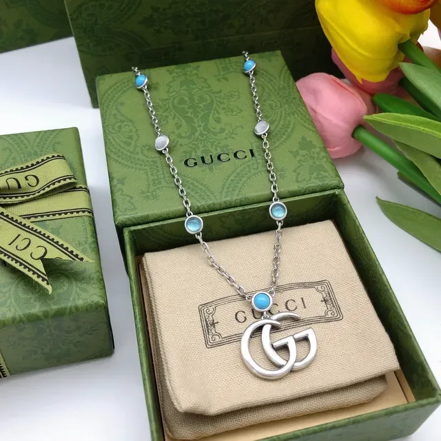 Gucci GG Marmont Turquoise Stone Silver-Tone Chain Necklace 5