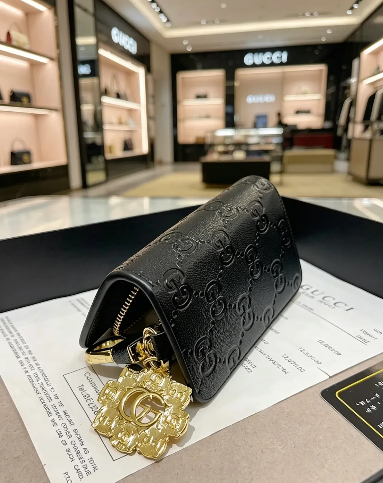 Gucci GG Monogram Portatarjetas Negro Oro Grabado Hardware 2