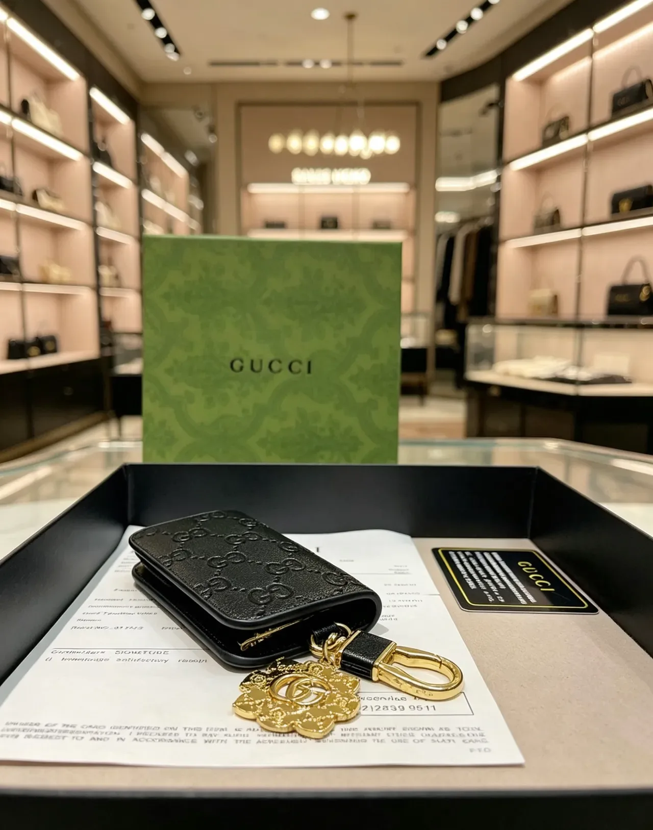 Gucci GG Monogram Portatarjetas Negro Oro Grabado Hardware 5