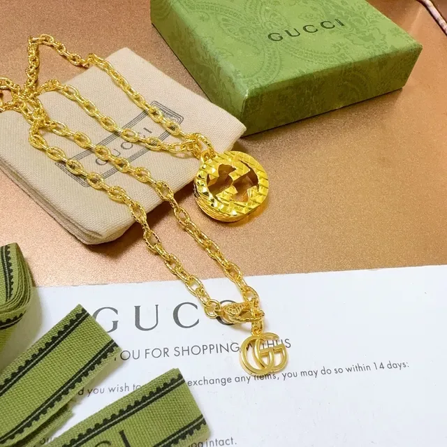 Gucci Gold Chain Interlocking G Pendant Necklace 5