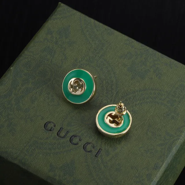 Gucci Green Gold Enamel Disc Interlocking G Logo Necklace 3