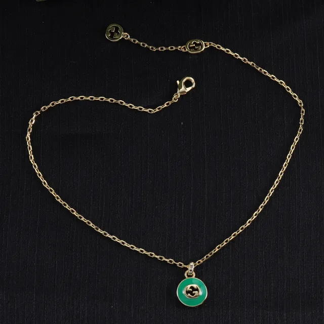 Gucci Green Gold Enamel Disc Interlocking G Logo Necklace 8