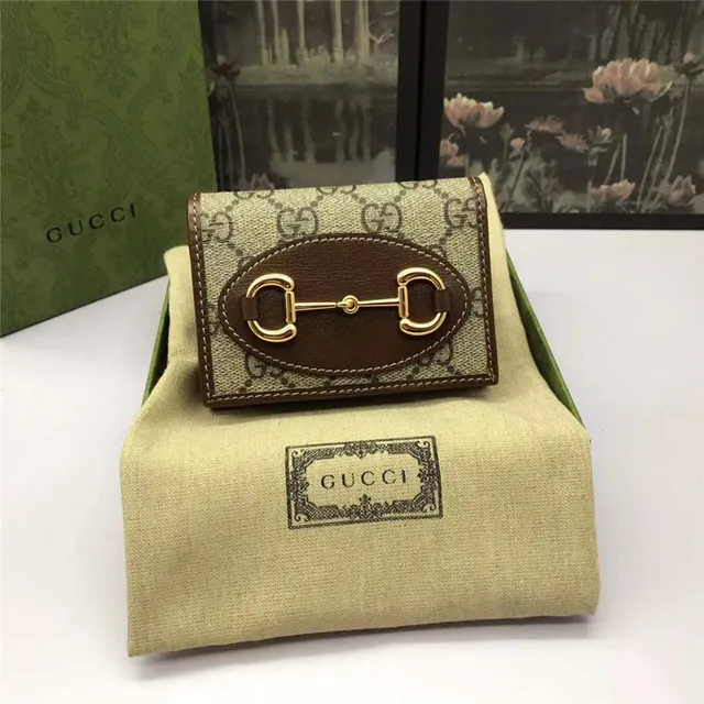 Gucci Horsebit 1955 বেইজ এবং বাদামি শর্ট ওয়ালেট 2