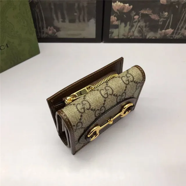 Gucci Horsebit 1955 বেইজ এবং বাদামি শর্ট ওয়ালেট 3