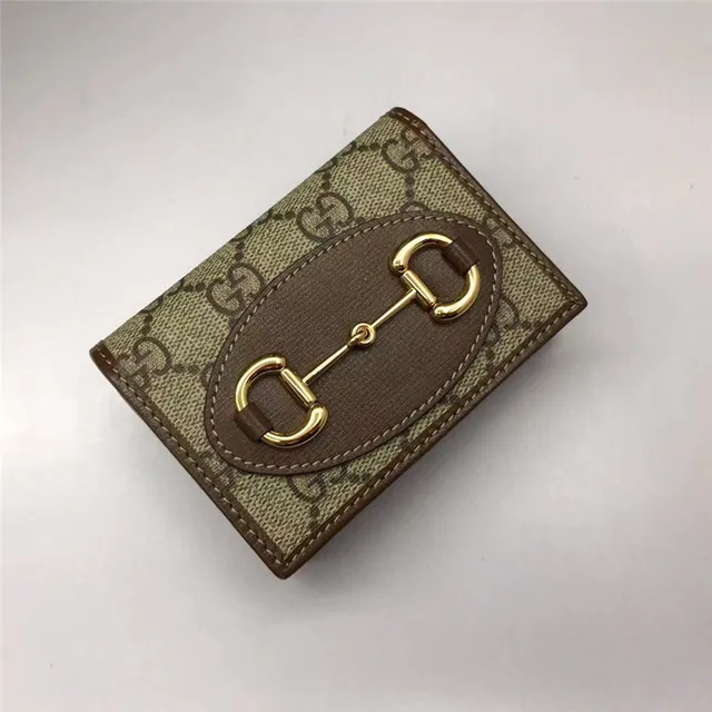 Gucci Horsebit 1955 বেইজ এবং বাদামি শর্ট ওয়ালেট 4