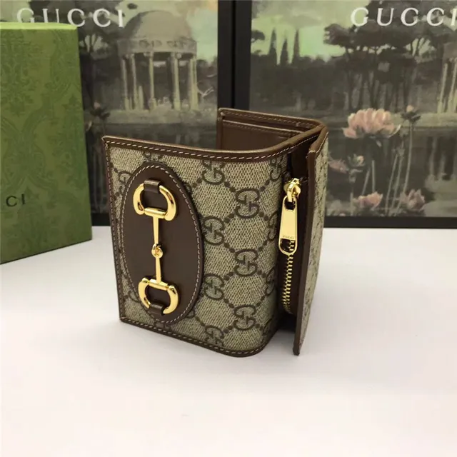 Gucci Horsebit 1955 বেইজ এবং বাদামি শর্ট ওয়ালেট 6