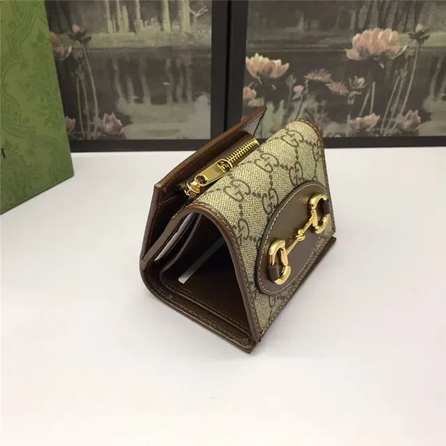 Gucci Horsebit 1955 বেইজ এবং বাদামি শর্ট ওয়ালেট 8