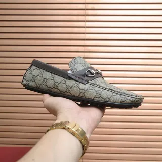 Gucci Horsebit 1955 Beige Marrón Monograma Lona Loafer con Hebilla