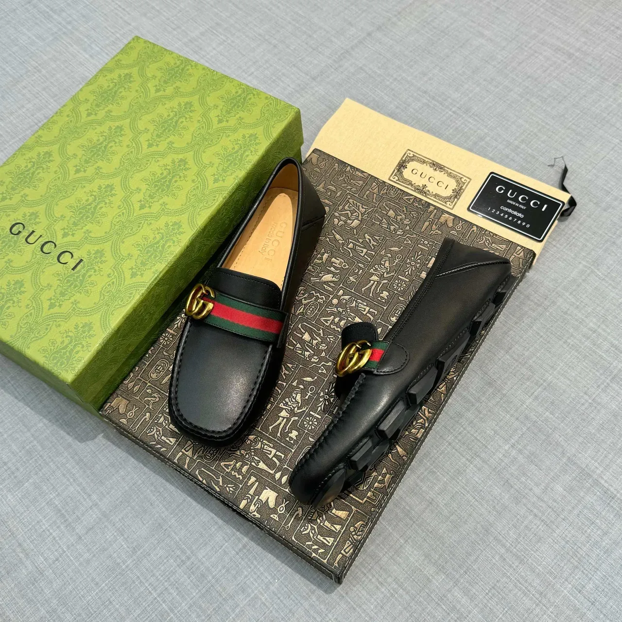 Gucci Horsebit 1955 Black Leather Web Stripe Loafers 2